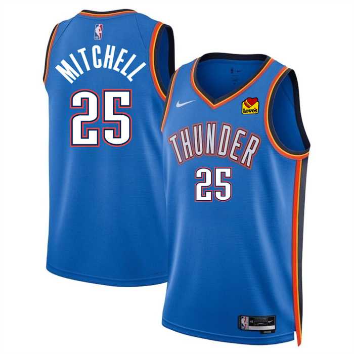 Mens Oklahoma City Thunder #25 Ajay Mitchell Blue 2024 Draft Icon Edition Stitched Basketball Jersey Dzhi